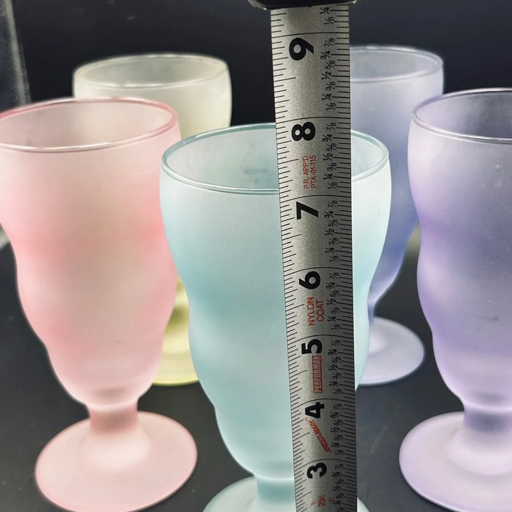 VTG Libbey Watusi Pastel Frosted Glasses Set Mid Century Retro Milkshake Goblets